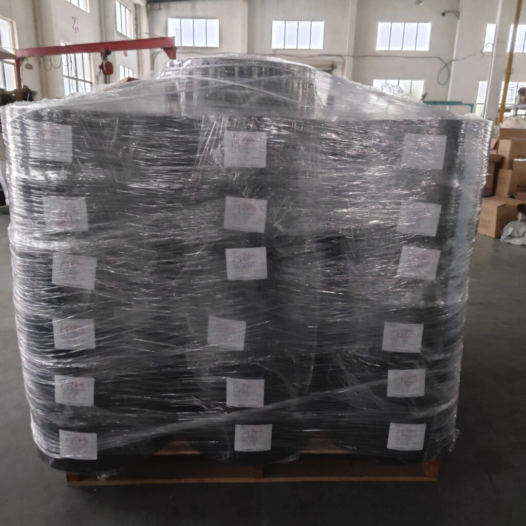 CJSD heat shrinkable wrapping tape rolls secured on a pallet for shipment